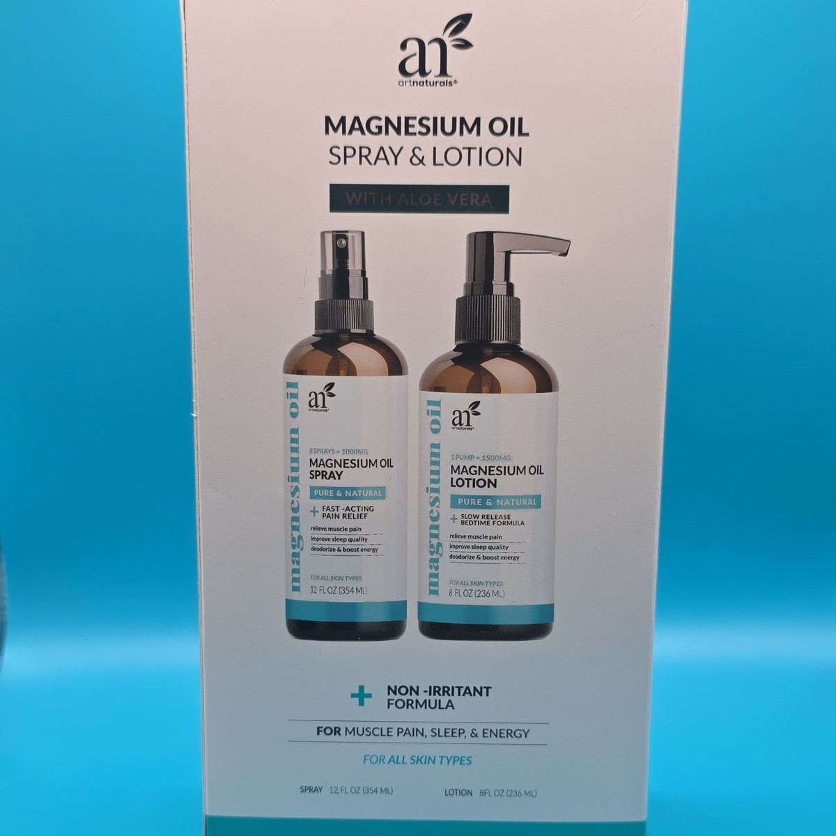artnaturals Magnesium Oil Spray 12 fl oz + Aloe Vera Massage Lotion 8 fl oz  | eBay