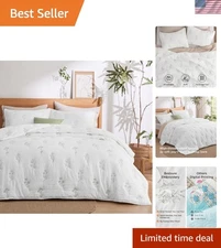 Cloud Quilt Queen Size, Botanical Floral Quilt Set for Modern Farmhouse Beddi...