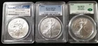 Lot Of 3 1oz American Silver Eagles PCGS And CAC MS70 2014 W 2024 And 2025