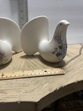 Set Of 3 Hand Painted Matte Ceramic Doves