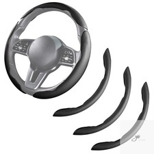 Car Steering Wheel Cover Leather 14.5-15 in Universal 3Pcs Set Black Snap On