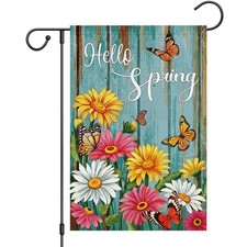 Hello Spring Garden Flag Spring Summer Daisy Garden Flags 12 x 18 Inch Burlap...