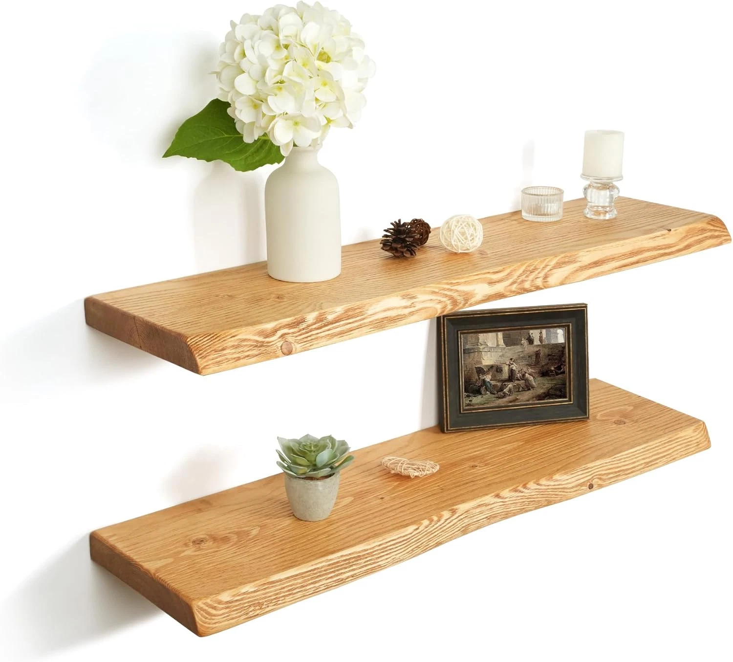 32 Inch Wooden Floating Shelves for Wall Set of 2, Finnish Spruce Solid Wood She