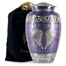 Large Purple Angel Wings Cremation Urn: Large Memorial Urn for Ashes 200 Lbs 