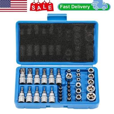 Torx Star Socket Tool Case Security Bits Male Female 3/8'' 5/16''F 34Set US E-torx