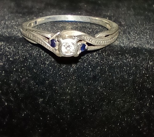 CZ Accent with Blue Sapphire Twist Ring in Sterling Silver