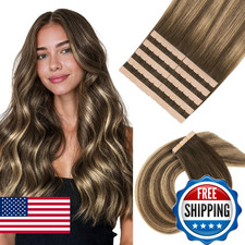 MAXITA Tape in Hair Extensions Human Hair,18 Inch 10pcs 30g Balayage Chocolate B