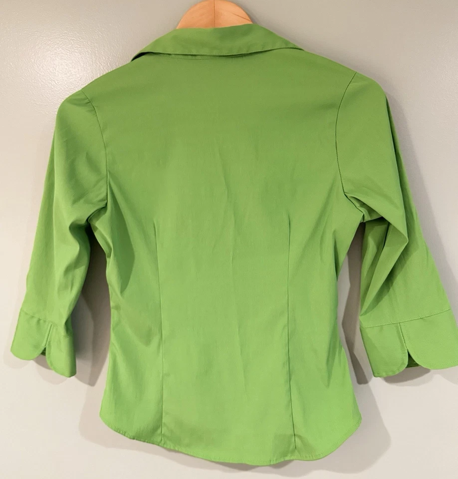 Camisa vintage Y2K Cotton Express para mujer S cuello brillante botones verdes elásticos Foto 2 de 4