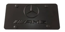 3D Mercedes Benz AMG Stainless Steel Front Black License Plate Frame W/ Caps