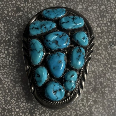 E. Spencer Sterling Silver Turquoise Navajo Handmade Vintage Bolo Tie 44 grams 