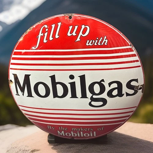 VINTAGE 12” DEALER MOBILGAS PORCELAIN PUMP DOMED PLATE METAL SIGN