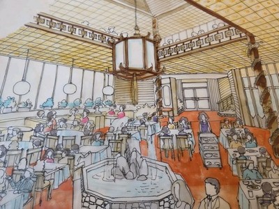 Vintage 1970s Original Interior Design Drawing Chinese Restaurant San Francisco