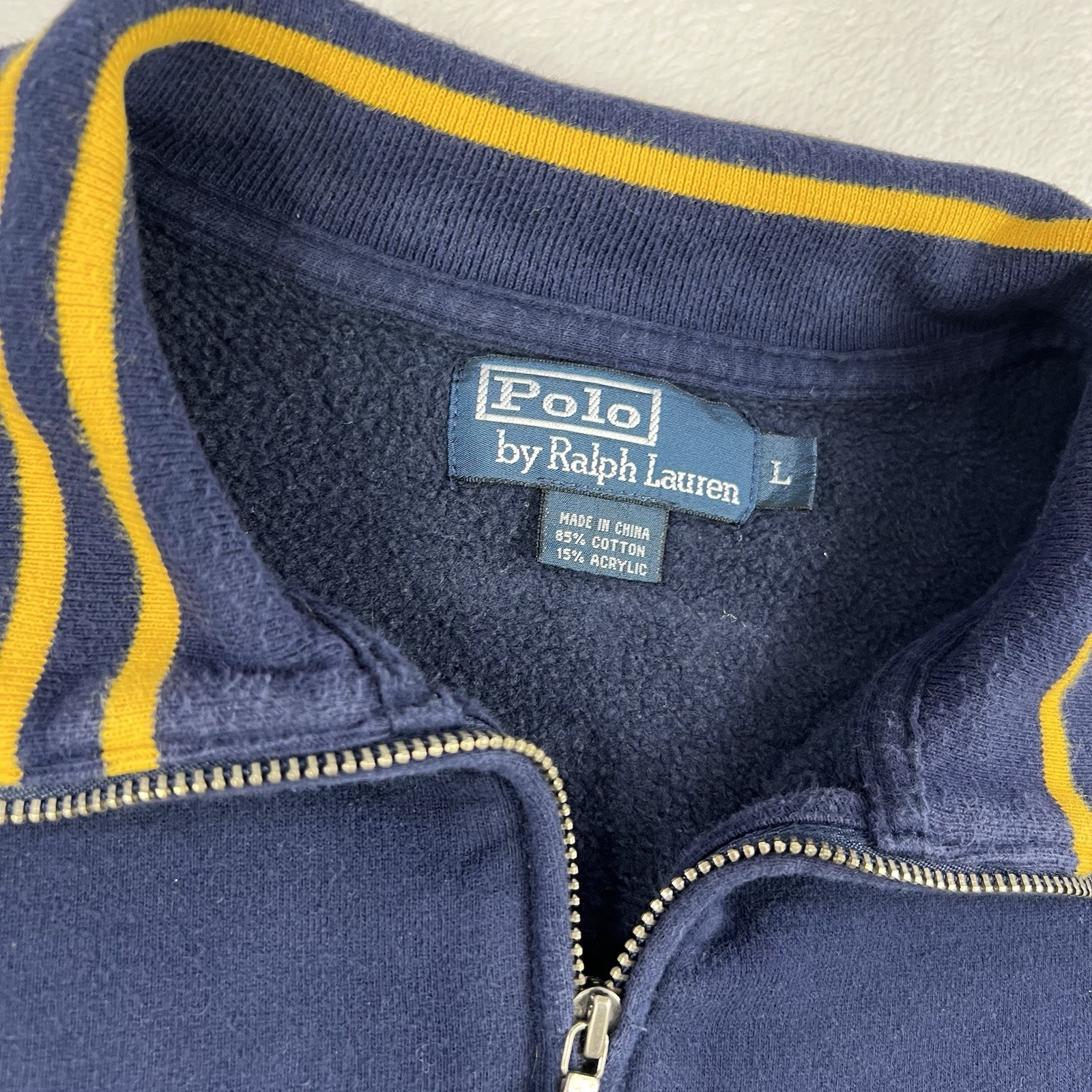 Polo Ralph Lauren Felpa Blu Navy Giallo 1 4 Zip Pony Uomo Taglia Large