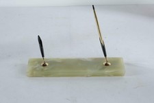 Mid Century Onyx Desk Pen Holder Double Pen Set Black and Gold 11 Inch