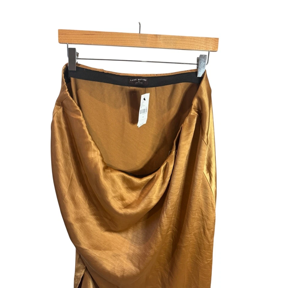 Falda Lane Bryant Dorada Satén Talla Grande 20 Cortina Frontal Midi Carrera Fiesta Foto 4 de 4
