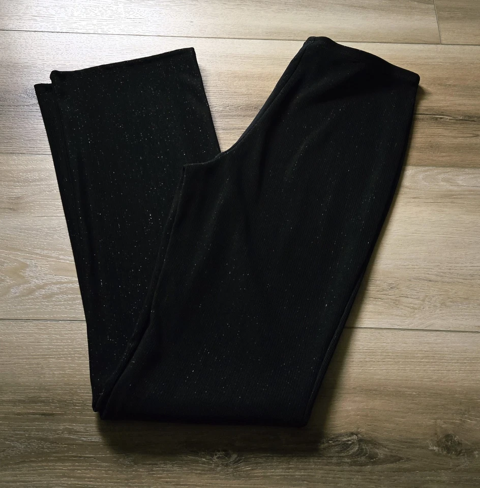 Pantalones elásticos vintage Hot Kiss negros brillantes ceñidos al cuerpo fiesta navideña M L Foto 2 de 3