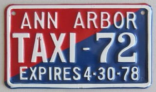 ANN ARBOR MICHIGAN TAXI license plate 1978 # 72
