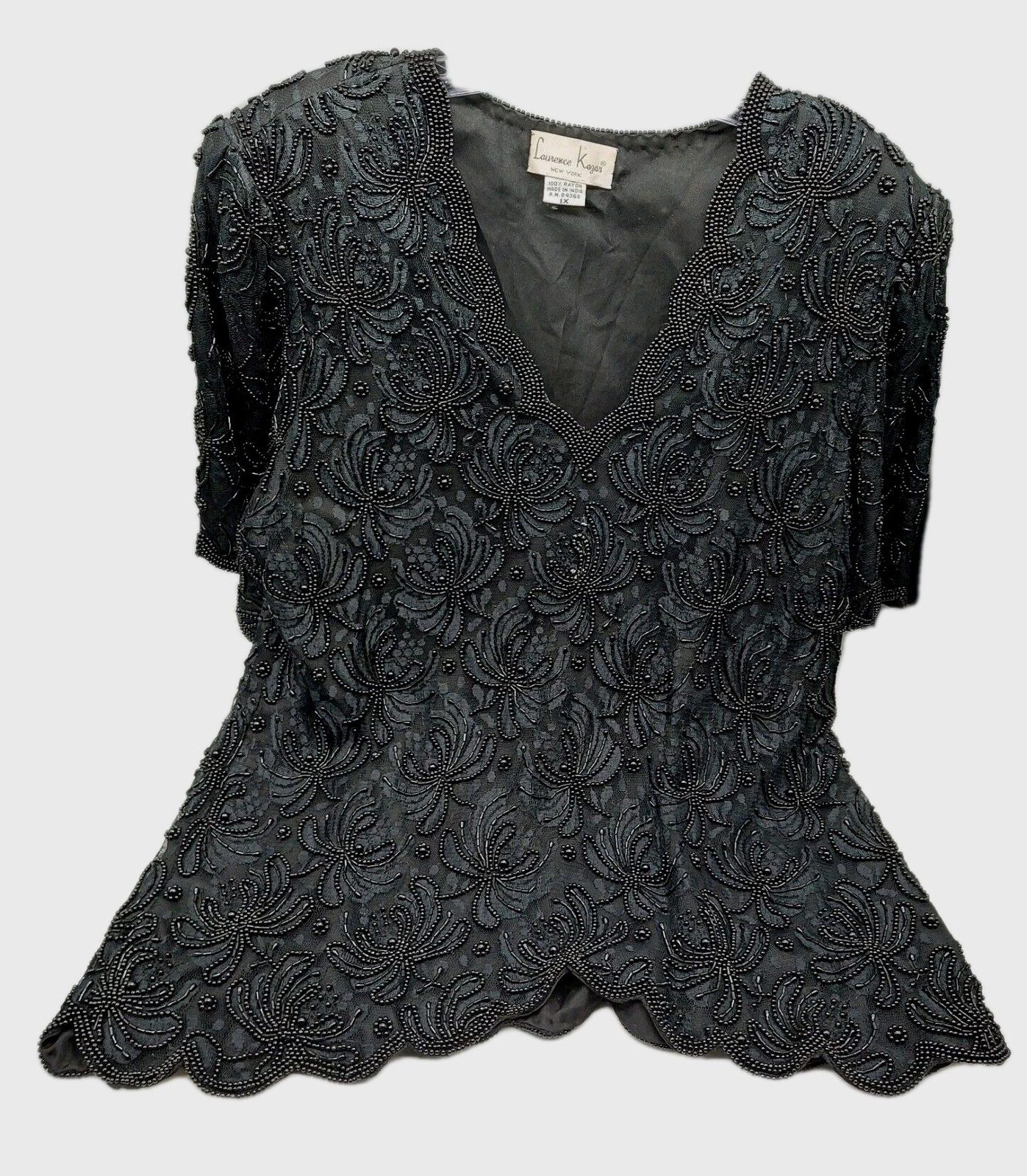 Laurence Kazar Womens Size 1X Beaded Shirt Silk Top
