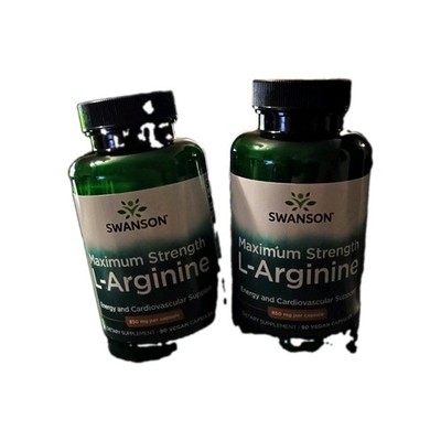 2 bottles of Swanson L-arginine - Maximum Strength 850 mg 90 Capsules -2 pak