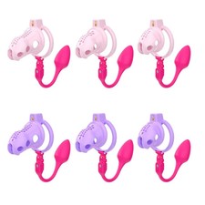 Male Chastity Cage Soft Silicone CB Lock with 6 Size Rings Plug Sissy Restraint