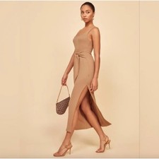 Reformation Hosby Dress Tan Ribbed Knit Sleeveless Maxi Dress Size Large