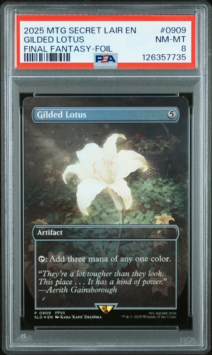 2025 MTG SECRET LAIR DROP FINAL FANTASY-FOIL #0909 GILDED LOTUS PSA 8