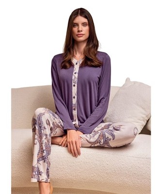 Damen Schlafanzug offen aus schwerer Viskose gemustert Lormar Pashmina PAS653822