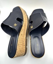 Sandalias de plataforma Tommy Hilfiger deslizables tacón de corcho para mujer talla 9 azul marino