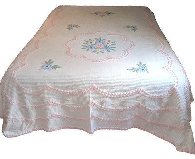 Vintage Cabin Crafts Needletuft Chenille Floral Bedspread 102'' X 90'' Queen READ
