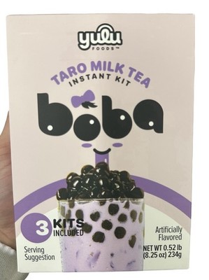 Yulu Foods Taro Milk Tea Instant Boba 3 Kits, Caffeine-Free, 234g 8.35oz 1 Box