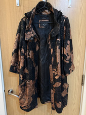 Ubagame Black/Brown Floral Jacquard Leather Mid-Length Hooded Zip Jacket L