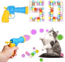50Pcs Cat Toys Pom Pom Balls with 1 Launcher Set, Interactive Cat Toy Stuff for