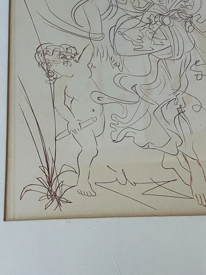 Gravura emoldurada vintage 1970 Salvador Dali outono - Imagem 4 de 4