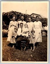 Vtg B&W Snapshot Family Posed Outdoors In Yard 1920s