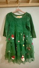Mini Boden Girls Tulle Green Velour Christmas Santa Dress 4-5 Years NWOT