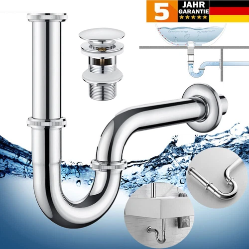Siphon Pop Up Ablaufventil Sifon Ablaufgarnitur mit Überlauf Waschbecken Abfluss - Bild 1 von 12