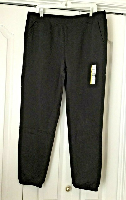 Womens Time and Tru Fleece Cinched Ankle Relaxed Sweat Pants Black ...