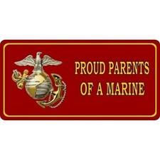 PROUD PARENTS OF A MARINE CORPS USMC LOGO LICENSE PLATE MADE IN USA
