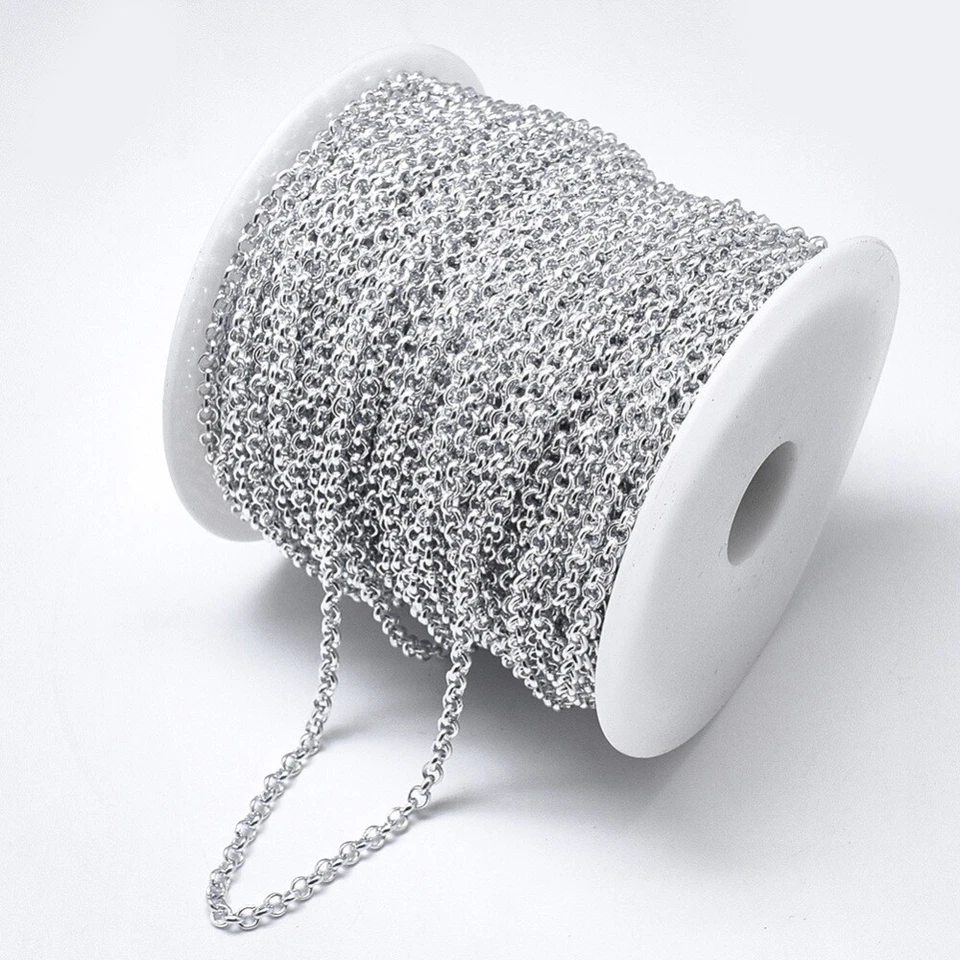 1mt catena rolò in Alluminio anelli rimagliabili 6x2mm colore argento bijoux - Immagine 2 di 2
