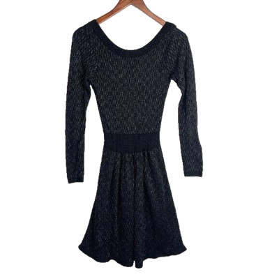 NWT Sandro Ritournelle Metallic Long Sleeve Knit Mini Dress Black Sandro 1/ US S
