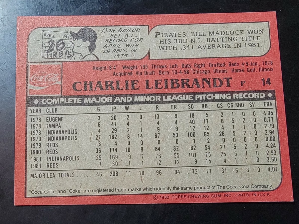 1982 Topps Coca-Cola Baseball #14 Charlie Leibrandt | eBay