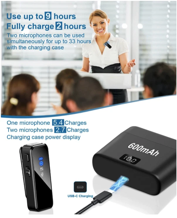 2Pack Kabelloses Lavalier-Mikrofon mit Ladetasche Wireless Ansteckmikrofon mini - Bild 3 von 4