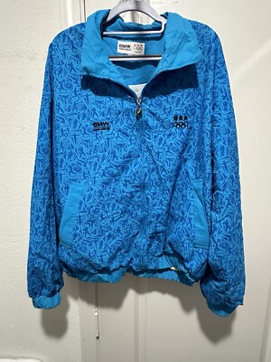 BMW USA Olympics Long Sleeve Jacket Blue Rare Made in USA Size Large Vintage