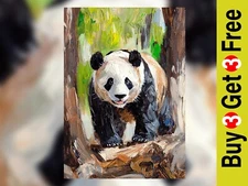 Panda in Forest Scene 5"x7" Print on Matte Paper | Vibrant Wildlife Oil Painting