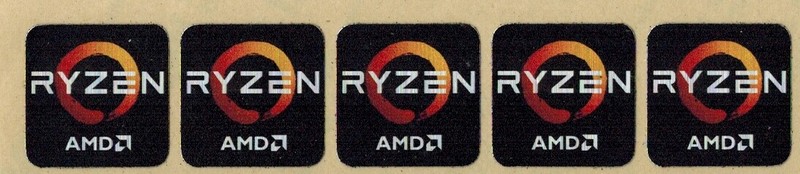 AMD RYZEN SOFT METALLIC COMPUTER STICKER LOGO. Strip of 5 stickers