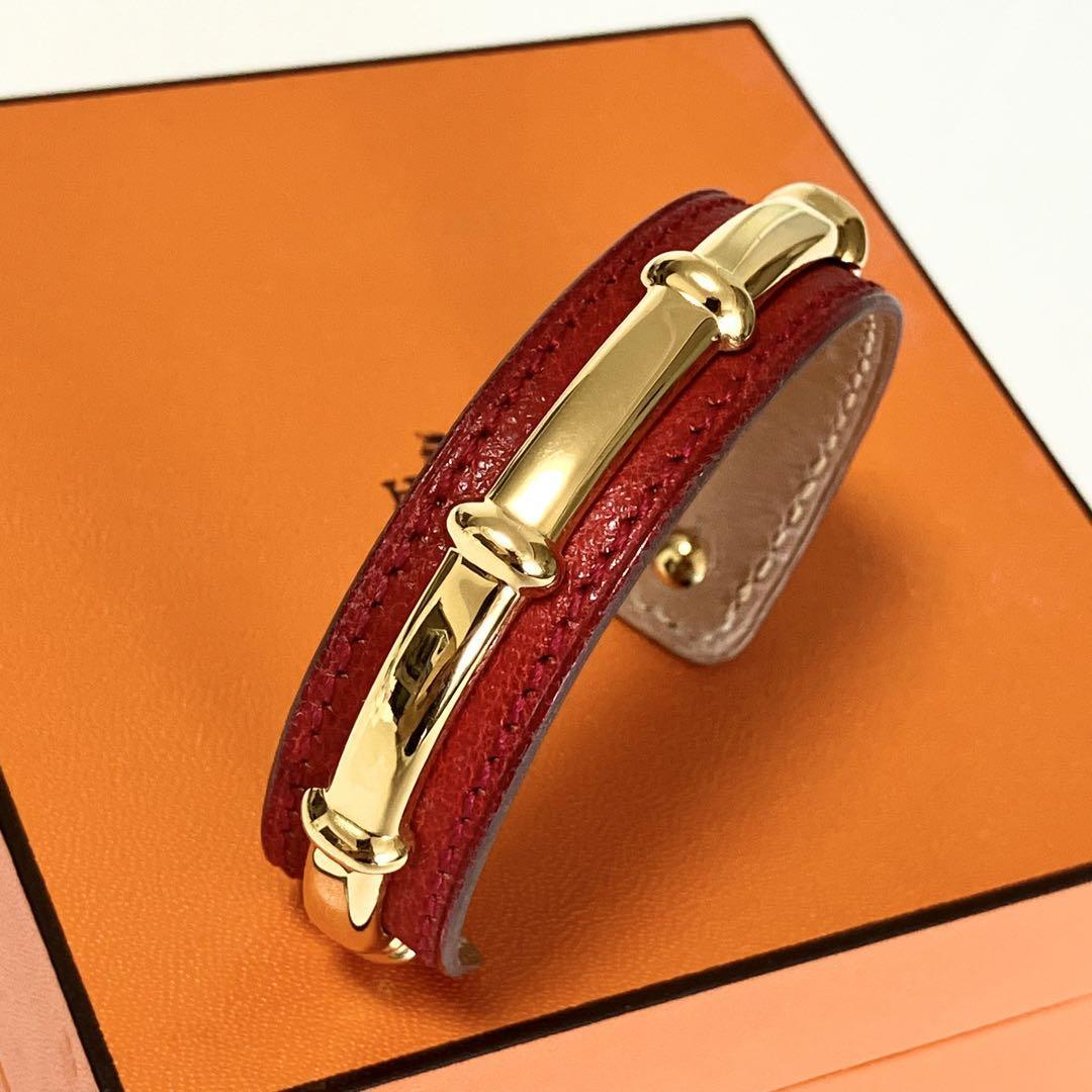 HERMES Gold Red Bangle Bracelet Vintage Rare 5.5cm x 5cm HERMES Gold Red Bangle Bracelet Vintage Rare 5.5cm x 5cm