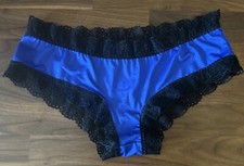 Vtg Satiny Fredrick's Of Hollywood Blue Brief Panties Lace Accents Sz Large