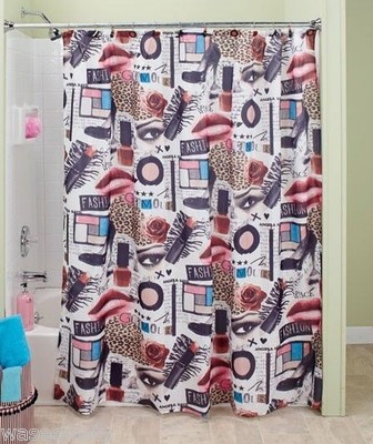 Hollywood Glamour Chic Fashion Diva Zebra Leopard Makeup Lipstick Shower Curtain