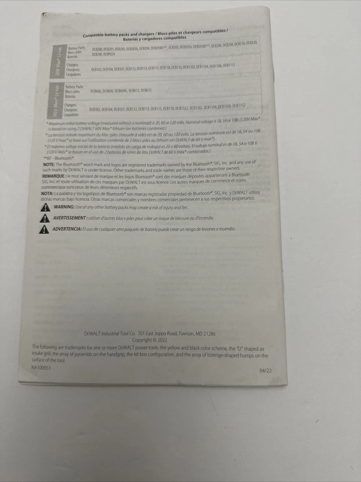 DeWalt Instruction DCF630 20V Max XR Brushless Drywall Screwgun Manual Only V - Image 3 of 3