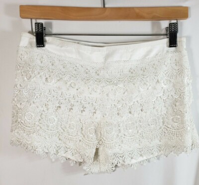 Shorts, elegant lace shorts, white color, size S